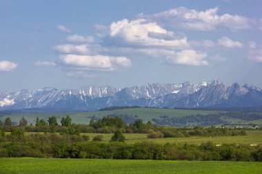 Polonyalı Tatra manzarası. Ufukta dağlar görünen manzara.