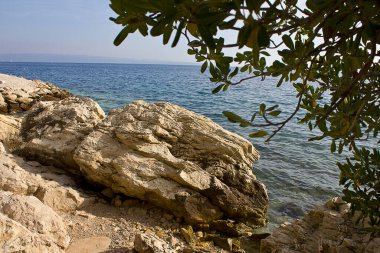 Adriyatik Denizi 'nin taşlı kıyıları. Deniz Kıyısı Manzarası.