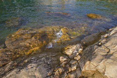 Kayalık Adriyatik kıyı şeridi ve temiz su yakın planda