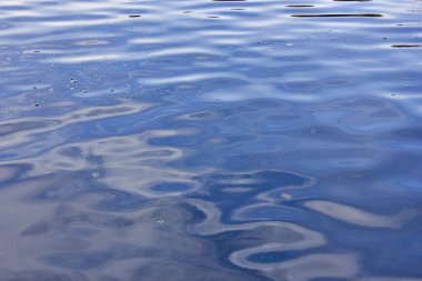 Mavi arka plan su yüzeyine yakın plan. Suda bir dalgalanma. 