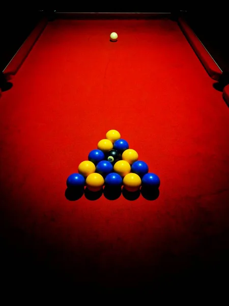 Start of a game on an English snooker table
