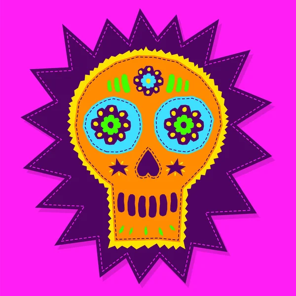 Skull Candy Vector Ilustración Elementos Florales Con Estilo Artesanal — Vector de stock