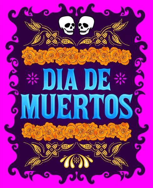 ムエルトス メキシコの死の日スペイン語のテキストと花の装飾 — ストックベクタ