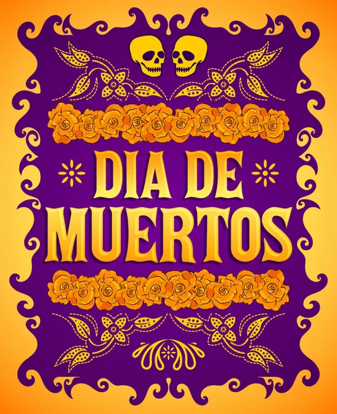 Dia Muertos Mexicaanse Dag Van Dood Spaanse Tekst Bloemdecoratie — Stockvector