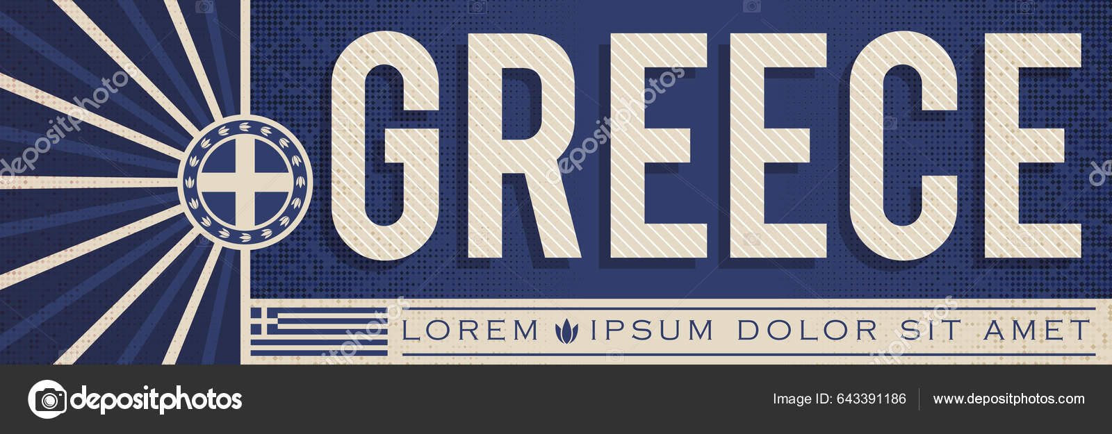 Greece Banner Design Typographic Vector Illustration Greek Flag Colors