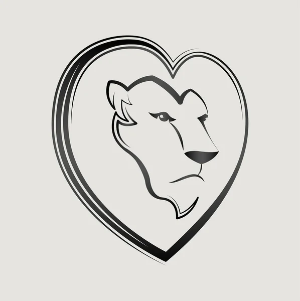 Lion Heart Vorm Hoofd Pictogram Embleem Ontwerp — Stockvector