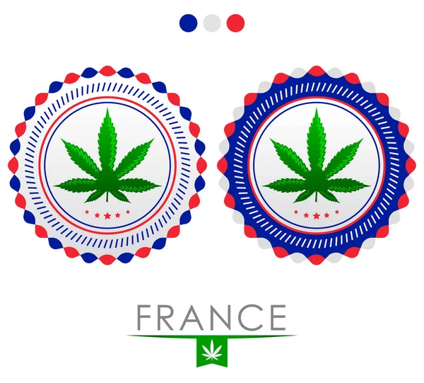 Frankrike Marijuana Emblem Cannabis Sigill Godkännande Franska Färger — Stock vektor