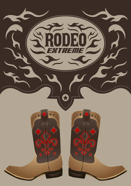 Rodeo Extremo Post Diseño Con Botas Vaquero Llamas Listo Para — Vector de stock