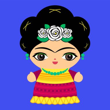 Mexico Doll vektör illüstrasyonu, Meksika geleneksel tarzı oyuncak bebek..