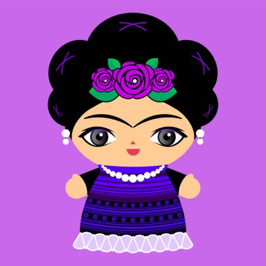 Mexico Doll vektör illüstrasyonu, Meksika geleneksel tarzı oyuncak bebek..