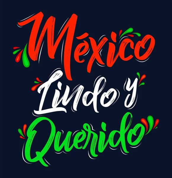 México Lindo Querido México Letras Lindas Amadas Vetor Texto Espanhol —  Vetores de Stock