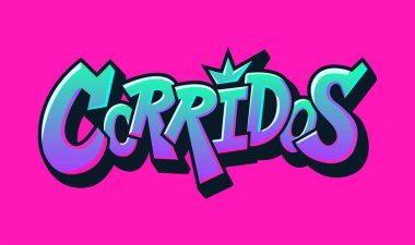 Corridos is a regional musical genre from Mexico, graffiti style design in bright colors to print mexican urban music clipart