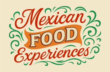 Meksika yemek deneyimleri, kutlama mektupları canlı gastronominin tadını çıkarın Meksika tipografik tasarımı