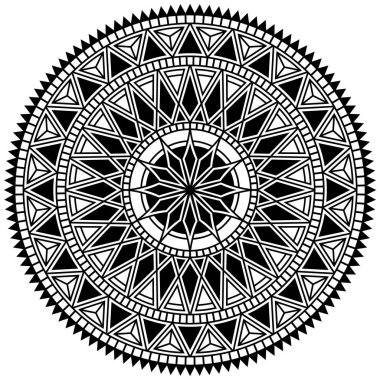Kabile mandala 'sı. Oldukça detaylı çember polinezya tasarımı. Dövme, tasarım ve dekor öğesi, boyama kitabı sayfaları. Yazdırma ya da işleme için son derece detaylı ve doğru satırlar