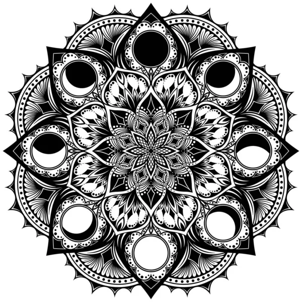 Moon Phase Mandala Highly Detailed Ornamental Design Tattoo Design Decor — Stock Vector