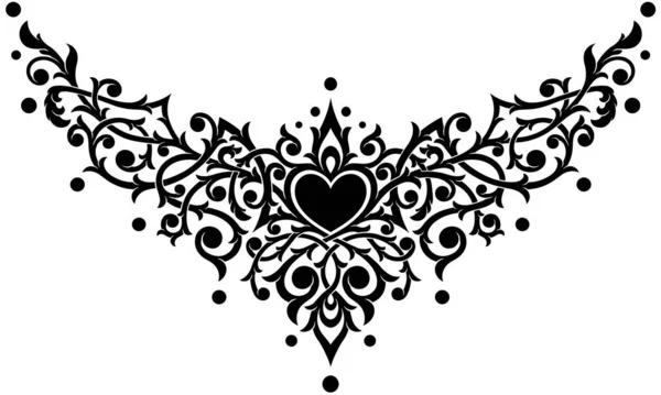 Στυλιζαρισμένο Βικτοριανό Γοτθικό Διακοσμητικό Σχέδιο Καρδιά Τατουάζ Κάτω Από Στήθος — Διανυσματικό Αρχείο