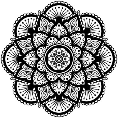 Mandala. Dövme, karmaşık tasarım ve dekor öğesi, boyama kitabı sayfaları için. Yazdırma ya da işleme için son derece detaylı ve doğru satırlar