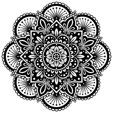 Mandala. Dövme, karmaşık tasarım ve dekor öğesi, boyama kitabı sayfaları için. Yazdırma ya da işleme için son derece detaylı ve doğru satırlar