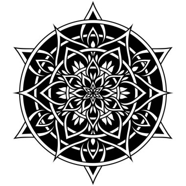 Mandala. Dövme, karmaşık tasarım ve dekor öğesi, boyama kitabı sayfaları için. Yazdırma ya da işleme için son derece detaylı ve doğru satırlar