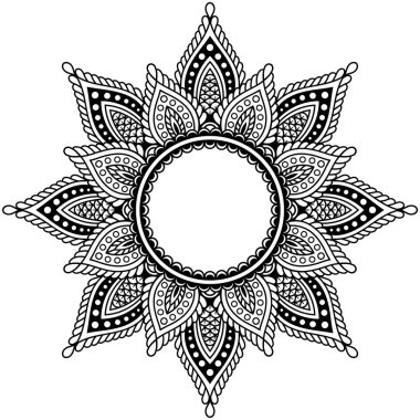 Mandala çerçevesi. Dövme, karmaşık tasarım ve dekor öğesi, boyama kitabı sayfaları için. Yazdırma ya da işleme için son derece detaylı ve doğru satırlar