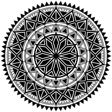 Kabile mandala 'sı. Oldukça detaylı çember polinezya tasarımı. Dövme, tasarım ve dekor öğesi, boyama kitabı sayfaları. Yazdırma ya da işleme için son derece detaylı ve doğru satırlar