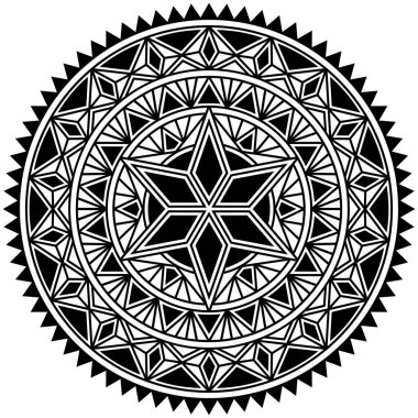 Kabile mandala 'sı. Oldukça detaylı çember polinezya tasarımı. Dövme, tasarım ve dekor öğesi, boyama kitabı sayfaları. Yazdırma ya da işleme için son derece detaylı ve doğru satırlar