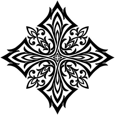 Süslü Viktorya Dönemi Gotik Haçı. Dövme, tasarım ve dekor elemanı şablon tipi. Yazdırma ya da işleme için son derece detaylı ve doğru satırlar