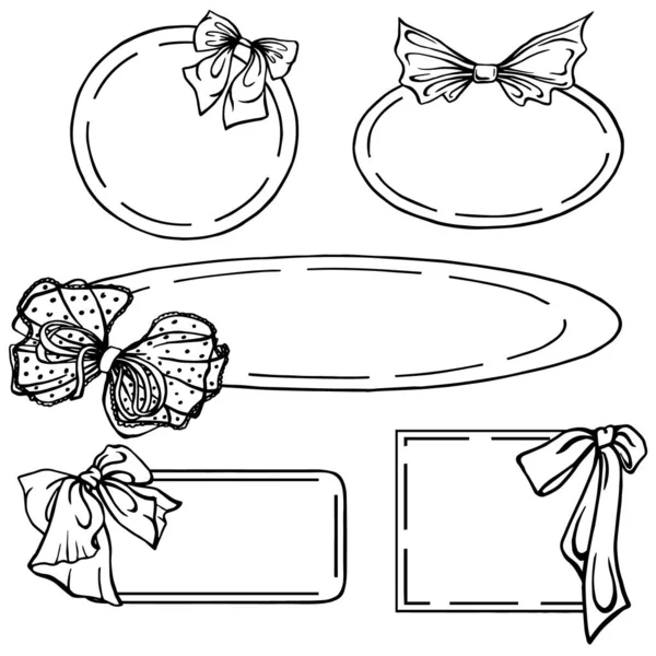 Noeud Papillon Doodle Ensemble Cadres Style Esquisse Main Levée Doodle — Image vectorielle