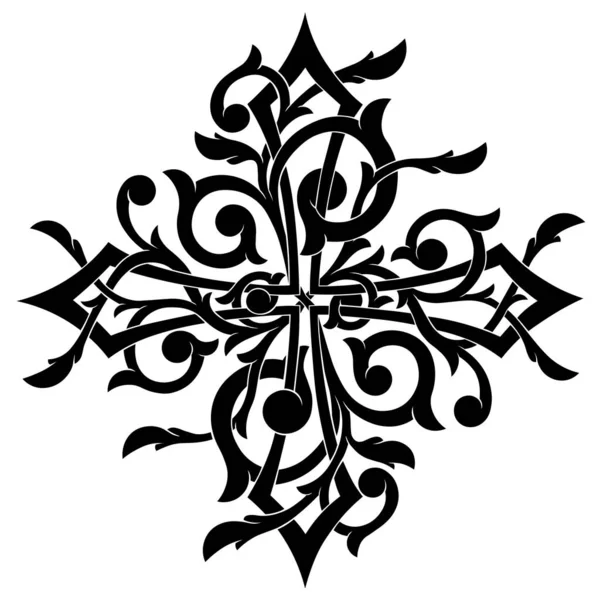 Victoriaans Gotisch Kruis Met Sierelementen Tatoeëren Ontwerp Decoratie Element Stencil — Stockvector