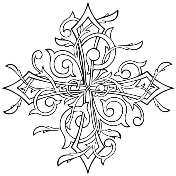 Viktoriánus Gótikus Kereszt Díszítő Elemekkel Tetoválás Design Dekorációs Elem Vonal — Stock Vector