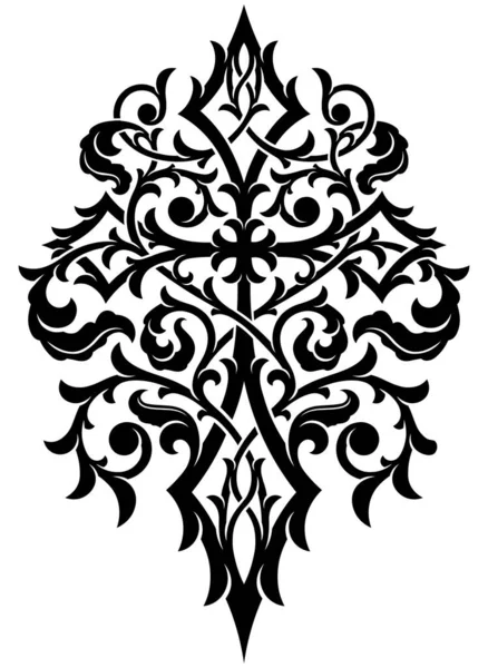 Вікторіанський Готичний Хрест Декоративними Елементами Татуювання Дизайн Елементи Декору Типу — стоковий вектор