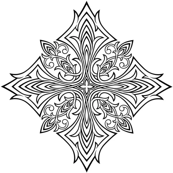 Victorian Gothic Cross Ornamental Elements Tattoo Design Decor Element Line — Stock Vector