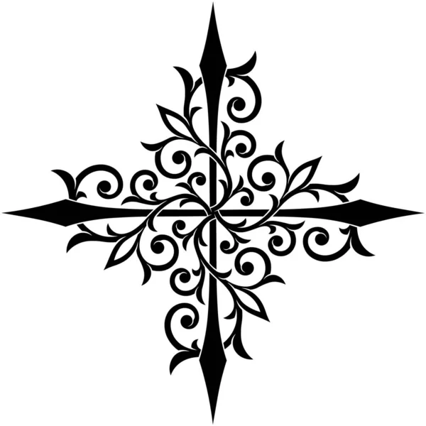 Викторианский Готический Крест Декоративными Элементами Татуировка Дизайн Декор Элементов Трафарета — стоковый вектор