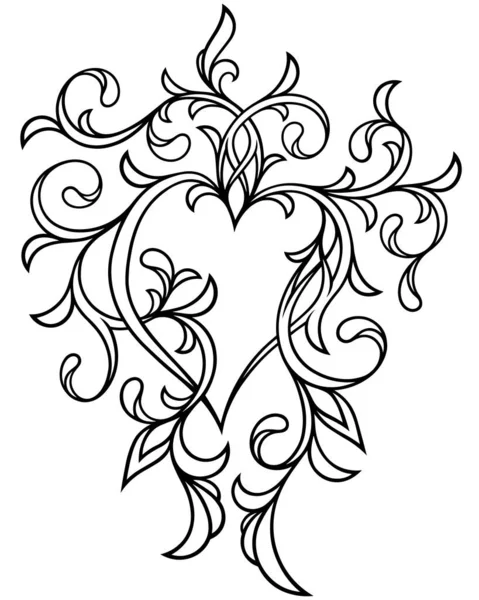 Викторианский Цветочный Орнамент Формы Сердца Стилизованная Интрига Дизайнерской Линии Искусства — стоковый вектор