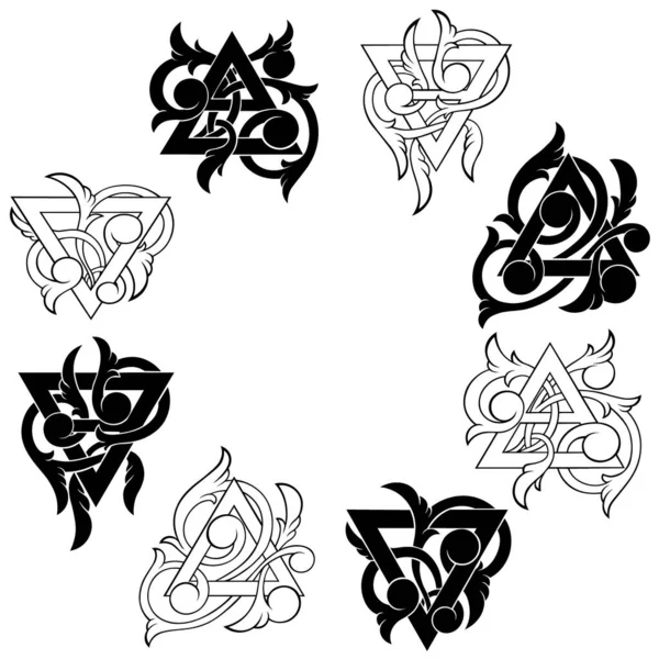 Στυλιζαρισμένα Σύμβολα Του Αιολικού Νερού Και Της Φωτιάς Τατουάζ Σχέδιο — Διανυσματικό Αρχείο