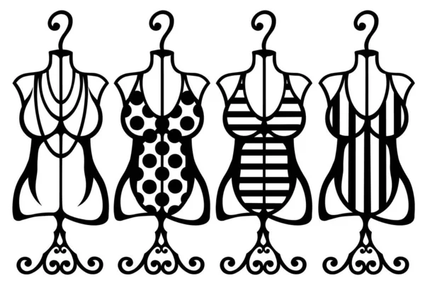 Стилізоване Ретро Набір Сукні Манекен Татуювання Складний Дизайн Елемент Декору — стоковий вектор