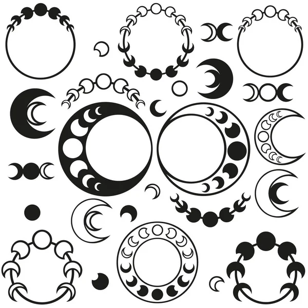 Ensemble Stylisé Croissant Lune Boho Tatouage Design Élément Décoration Lignes — Image vectorielle