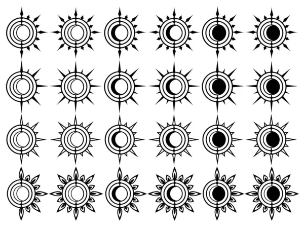 Ensemble Croissant Lune Stylisé Tatouage Design Élément Décoration Lignes Très — Image vectorielle