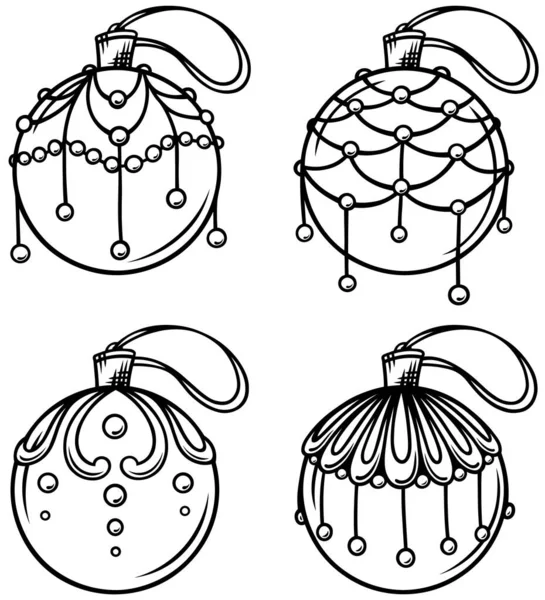 Conjunto Juguetes Árbol Navidad Contorno Estilizado Bolas Diseñadas Para Árbol — Archivo Imágenes Vectoriales