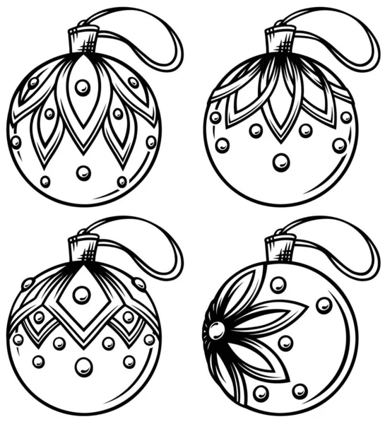 Conjunto Juguetes Árbol Navidad Contorno Estilizado Bolas Diseñadas Para Árbol — Archivo Imágenes Vectoriales