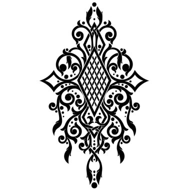 Kafes desenli elmas şekilli stilize edilmiş Viktorya Gotik süsü. Tasarım ve dekor unsuru, dövme, şablon ya da siluet tipi. Yazdırma ya da işleme için son derece detaylı ve doğru satırlar