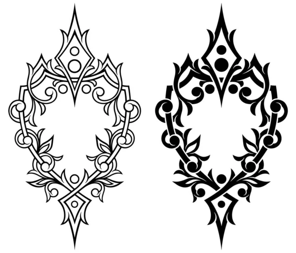 Heraldische Schild Ornament Lijn Silhouet Ontwerp Van Schild Met Bladeren — Stockvector