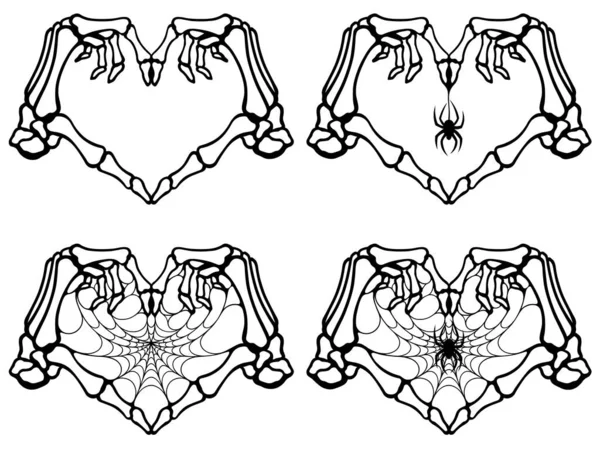 Skeleton Hands Heart Gesture Spider Web Tattoo Halloween Design Decor — Vector de stock