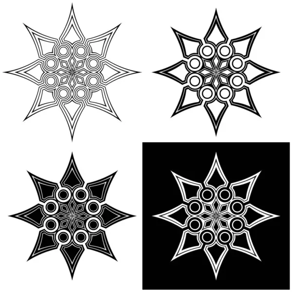 Conjunto Elegantes Estrelas Góticas Flocos Neve Tatuagem Design Intrincado Elemento — Vetor de Stock