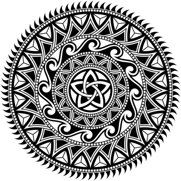 Törzsi Mandala Ötágú Csillaggal Nagyon Részletes Kör Polinéziai Design Tetoválás — Stock Vector