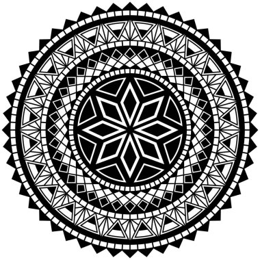 Kabile mandala 'sı. Oldukça detaylı çember polinezya tasarımı. Dövme, tasarım ve dekor öğesi, boyama kitabı sayfaları. Yazdırma ya da işleme için son derece detaylı ve doğru satırlar