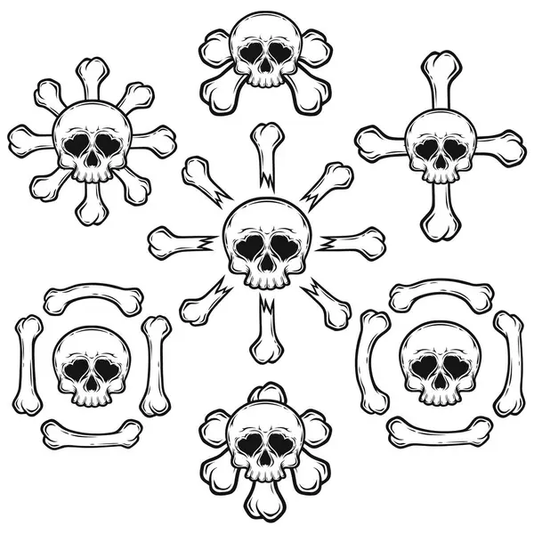 Conjunto Estilizado Huesos Esqueléticos Con Cráneo Tatuaje Diseño Halloween Elemento — Vector de stock