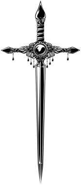 Boncuklu zarif siluet kılıç. Dövme, karmaşık tasarım ve dekor öğesi. Yazdırma ya da işleme için son derece detaylı ve doğru satırlar