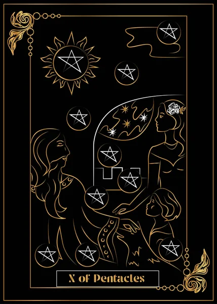 Illustration Carte Pour Tarot Des Pentacles — Image vectorielle