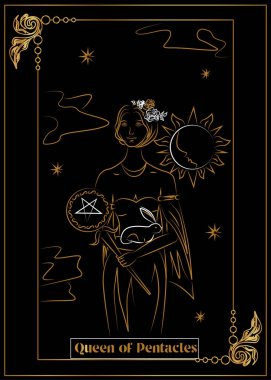 İllüstrasyon - Tarot için Kart - Pentagles Kraliçesi.